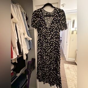 Reformation Black Dress with White Floral Design